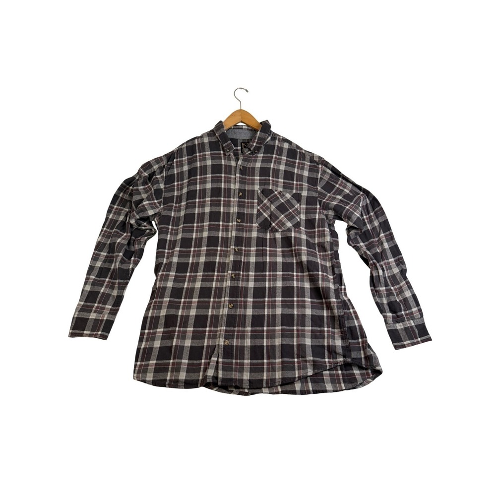 Noble Outfitters Mens XL Tall Plaid Flannel Shirt Long Sleeve Black Grey Red